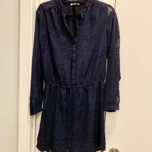 Floral-Detailed Tie Waist Long Sleeved Dress